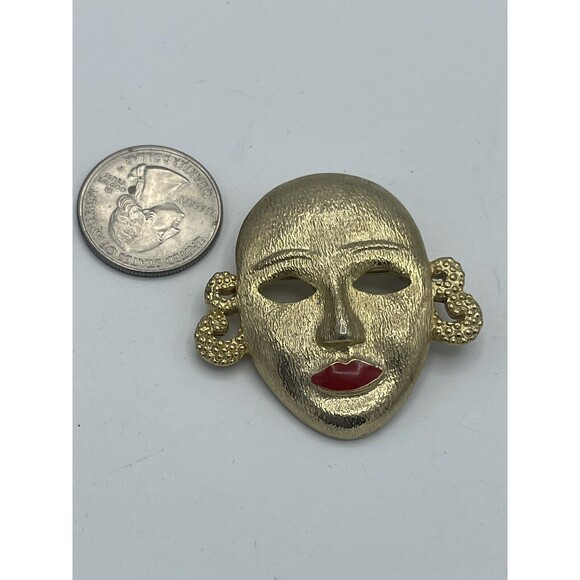 Vintage MJENT Face Mask Gold Tone Brooch - Picture 7 of 8